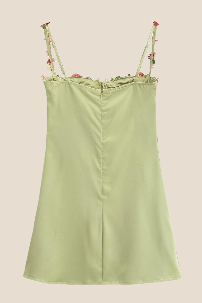Green Floral Embroidery Short Princess Dress